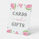 Een in een meloen teken watermeloen Kaarten en ges Reclamebord Met Voetstuk (Voorkant)