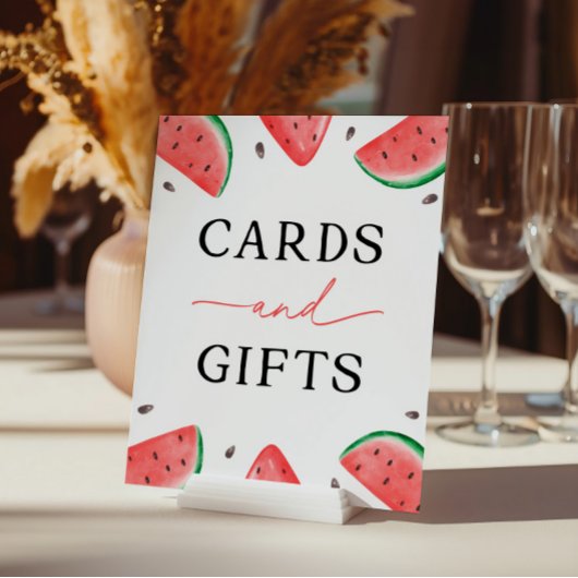 Een in een meloen teken watermeloen Kaarten en ges Reclamebord Met Voetstuk