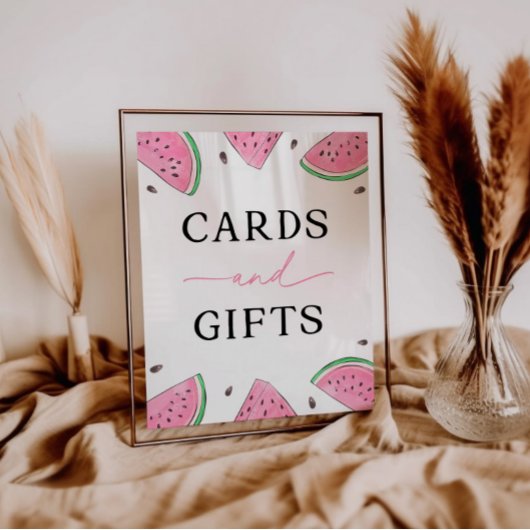 Een in een meloen teken watermeloen Kaarten en ges Reclamebord Met Voetstuk