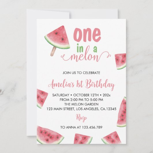 Een in een meloen verjaardag uitnodiging (Voorkant)