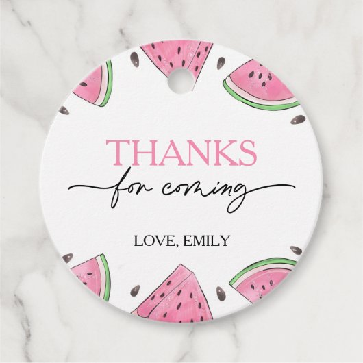 Een in een meloen verjaardag watermeloen dank je bedankjes labels (Voorkant)