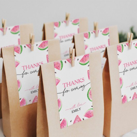 Een in een meloen verjaardag watermeloen dank je cadeaulabel