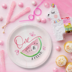 Een in een meloen verjaardag Watermeloen Papieren Bordje