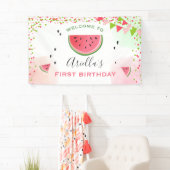 Een in een meloen verjaardagsbanner Watermelon Mei Spandoek (Insitu)