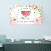 Een in een meloen verjaardagsbanner Watermelon Mei Spandoek (Beurs)