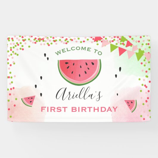 Een in een meloen verjaardagsbanner Watermelon Mei Spandoek (Horizontaal)