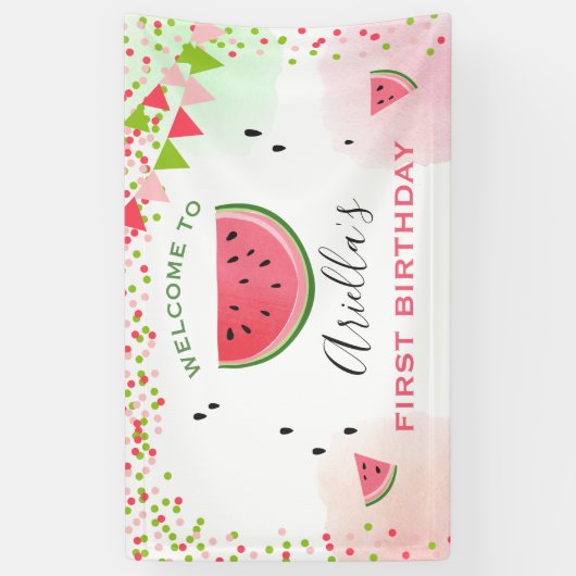 Een in een meloen verjaardagsbanner Watermelon Mei Spandoek (Verticaal)