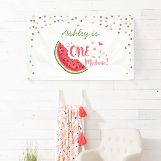 Een in een meloen verjaardagsbanner Watermelon Mei Spandoek (Insitu)