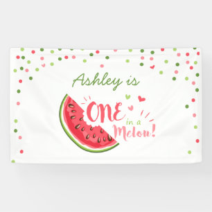 Een in een meloen verjaardagsbanner Watermelon Mei Spandoek