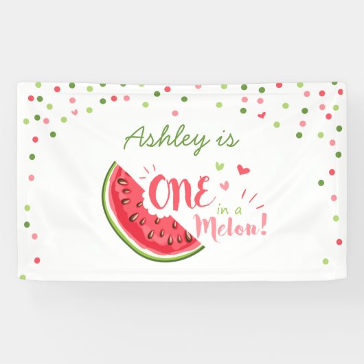 Een in een meloen verjaardagsbanner Watermelon Mei Spandoek (Horizontaal)