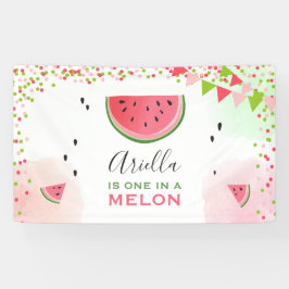 Een in een meloen verjaardagsbanner Watermelon Mei Spandoek
