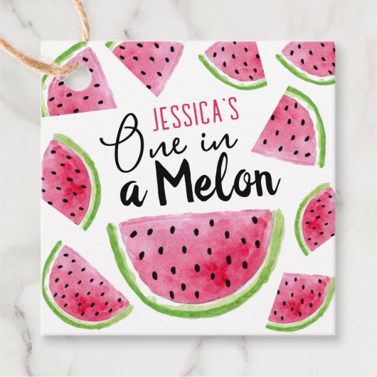 Een in een meloen verjaardagsfeestje bedankjes labels (Voorkant)