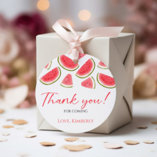 Een in een meloen verjaardagsgunst tag, watermeloe bedankjes labels