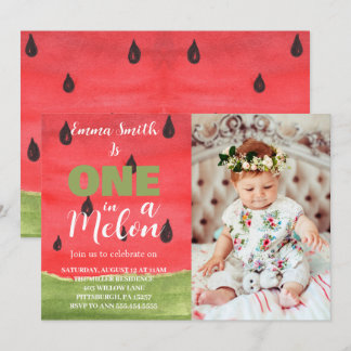 Een in een meloen Watermeloen 1e Verjaardag Foto Kaart