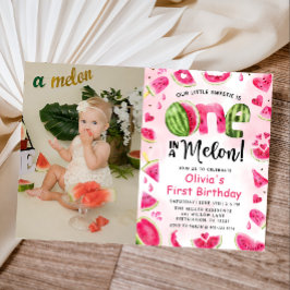 Een in een meloen Watermeloen 1e Verjaardag Foto Kaart
