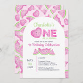 Een in een meloen Watermeloen 1e verjaardag Uitnod Kaart (Voorkant / Achterkant)