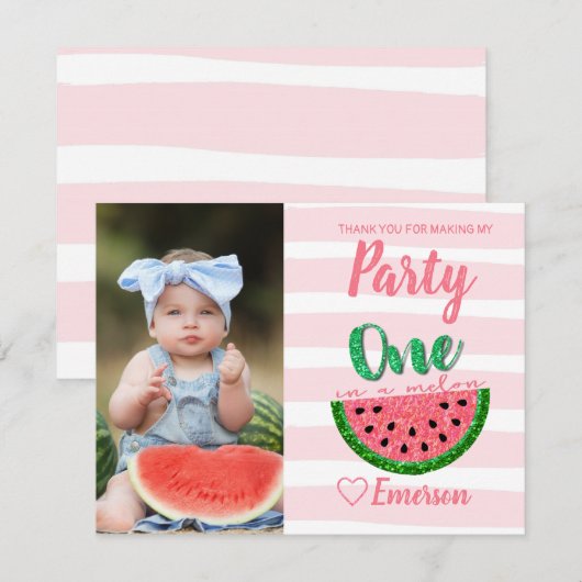 Een in een meloen, watermeloen Dank je, afbeelding Bedankkaart (Voorkant / Achterkant)