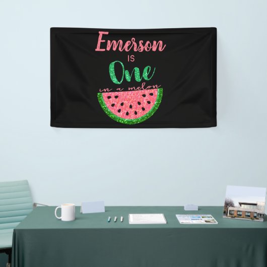 Een in een meloen Watermeloen Eerste Verjaardag Ba Spandoek (Beurs)