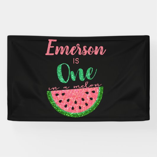 Een in een meloen Watermeloen Eerste Verjaardag Ba Spandoek (Horizontaal)