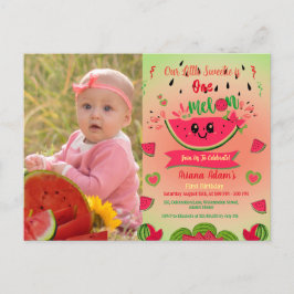 Een in een meloen watermeloen eerste verjaardag fo uitnodiging briefkaart