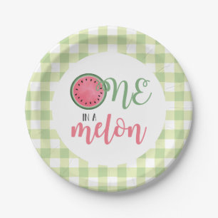 Eén in een Meloen Watermeloen Eerste Verjaardag Pa Papieren Bordje