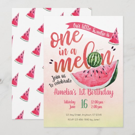 Een in een meloen Watermeloen Eerste Verjaardag Ui Kaart (Voorkant / Achterkant)