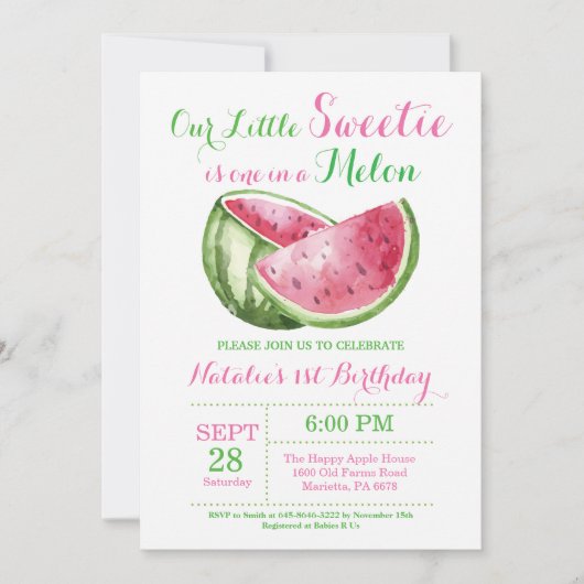 Een in een meloen Watermeloen Eerste Verjaardag Ui Kaart (Voorkant)