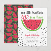 Eén in een meloen watermeloen Kinder eerste verjaa Uitnodiging Briefkaart (Voorkant / Achterkant)