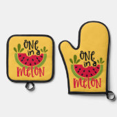 Een in een meloen Watermeloen Pun Ovenwant & Pannenlap Set (Voorkant)