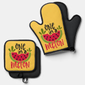 Een in een meloen Watermeloen Pun Ovenwant & Pannenlap Set (Voorkant / Achterkant)