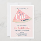 Een in een meloen Watermeloen Roze 1e Verjaardag Kaart (Voorkant)