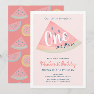 Een in een meloen Watermeloen Roze 1e Verjaardag Kaart