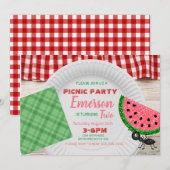 Eén in een meloen, watermeloen uitnodiging, pickni kaart (Voorkant / Achterkant)