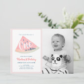 Een in een meloen Watermeloen Wit 1e Verjaardag Fo Kaart (Staand voorkant)