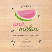 Een in een meloen watermeloen Zomer 1e verjaardag Acryl Uitnodigingen (Voorkant)