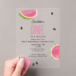 Een in een meloen watermeloen zomerverjaardag acryl uitnodigingen