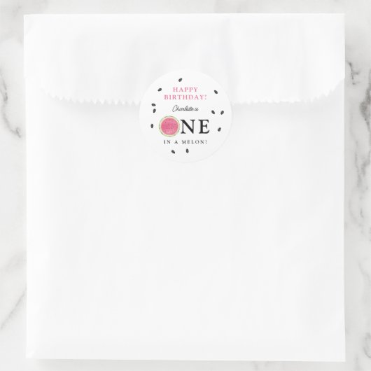 Een in een meloen watermeloen zomerverjaardag ronde sticker (Tas)