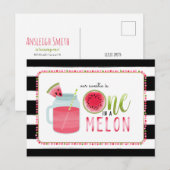 Een in een meloen watermeloen zwart + wit verjaard uitnodiging briefkaart (Voorkant / Achterkant)
