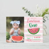 Eén in een meloen, watermeloenuitnodiging, afbeeld kaart (Staand voorkant)