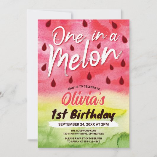 Een in een meloen Watermelon 1e Verjaardagsfeest Kaart (Voorkant)