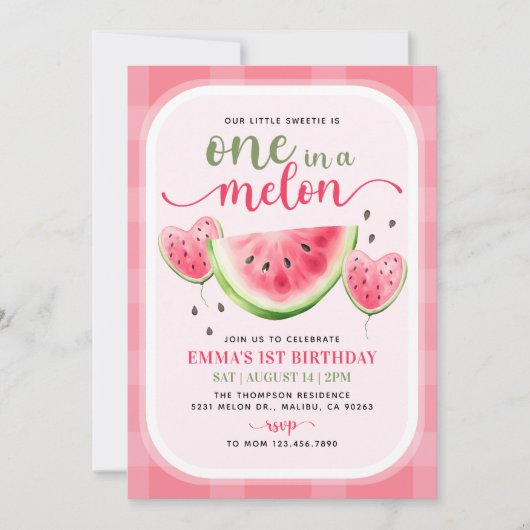Een in een meloen Watermelon 1e Verjaardagsfeest Kaart (Voorkant)