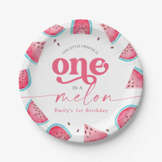 Een in een meloen Watermelon 1e Verjaardagsfeest Papieren Bordje