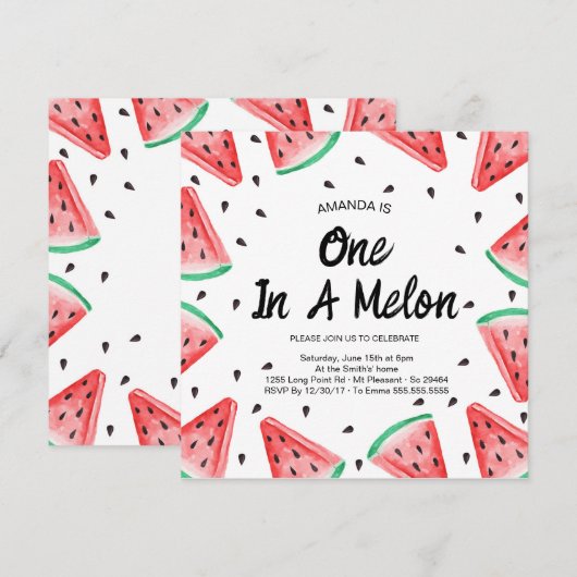Een in een meloen Watermelon Meisje 1e Verjaardag Kaart (Voorkant / Achterkant)