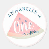 Een in een meloen Watermelon Meisje 1e Verjaardag Ronde Sticker (Voorkant)