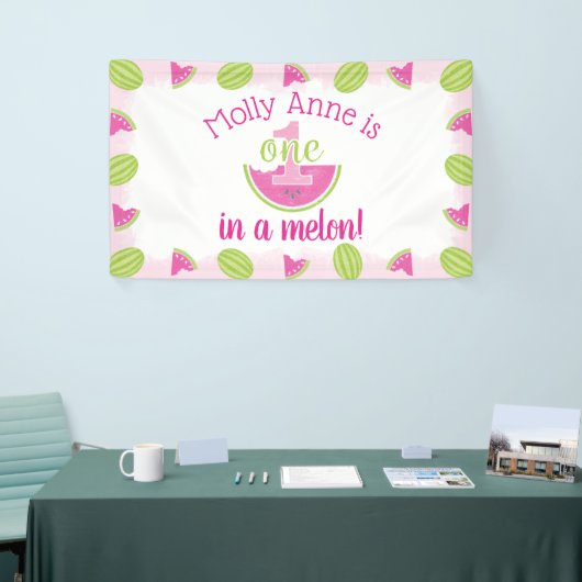 Een in een meloen Watermelon Meisje 1e Verjaardag Spandoek (Beurs)