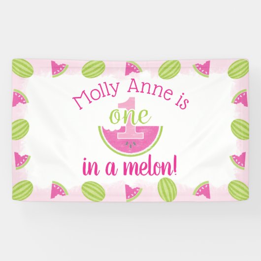 Een in een meloen Watermelon Meisje 1e Verjaardag Spandoek (Horizontaal)