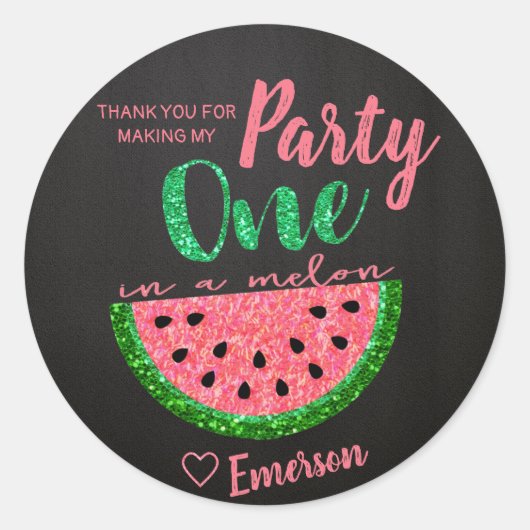 Een in een meloen, Watermelon Sticker Label Dank j (Voorkant)