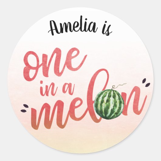 Een in een meloen Watermelon Verjaardag Envelop Se Ronde Sticker (Voorkant)