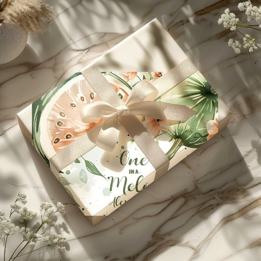 Een in een meloen Watermelon Waterverf 1e Verjaard Cadeaupapier