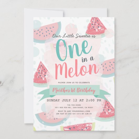 Een in een meloen Watermelon Waterverf 1e Verjaard Kaart (Voorkant)